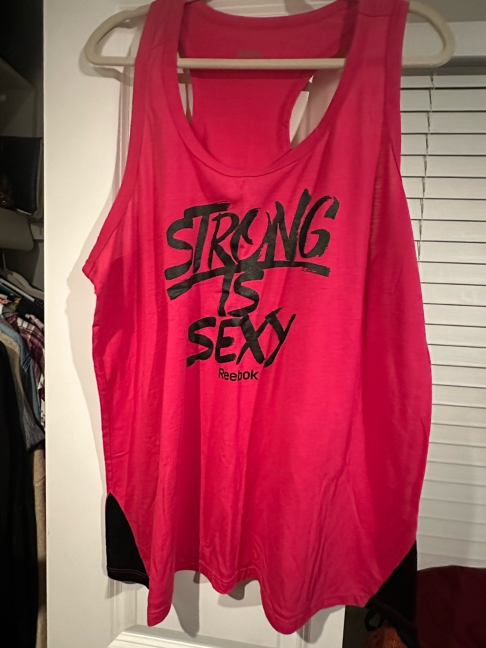 Reebok Hot Pink Racerback Tank with 'Strong Is Sexy' Graphic